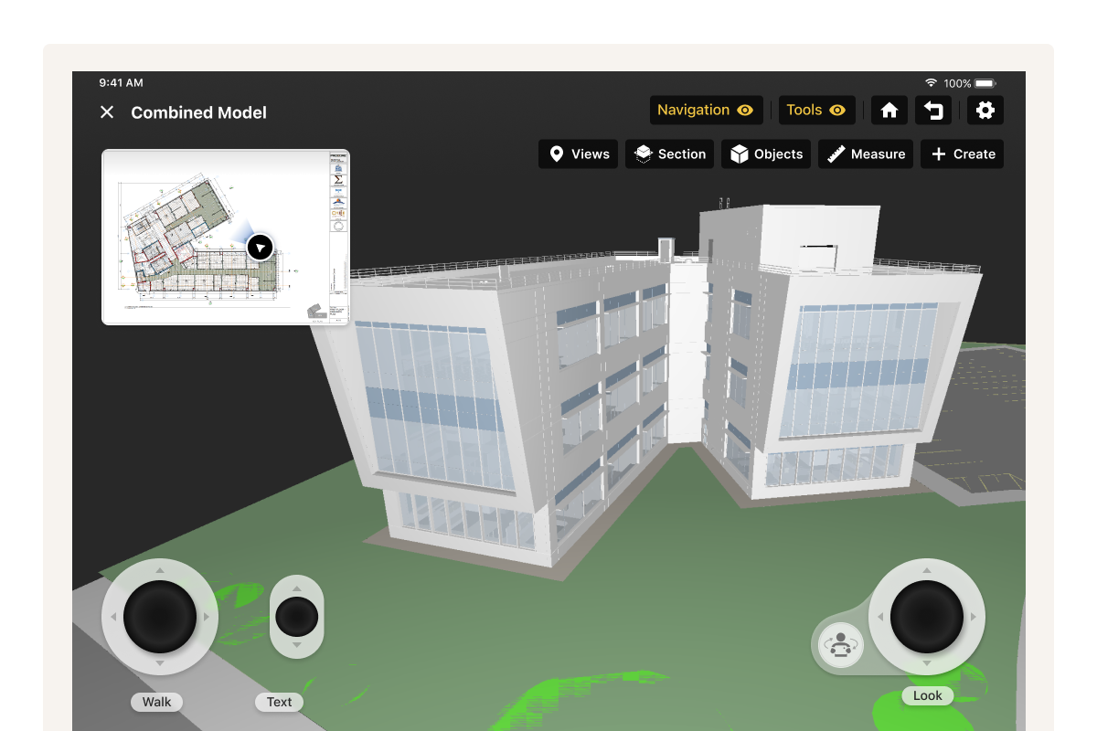 3D architectural model of a modern white building with large windows.